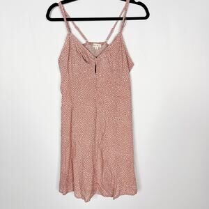 New Hem & Thread Medium M Pink Polka Dot Mini Dress Twist Keyhole Front Smocked